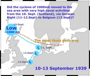 The most likely path way from 10th to 13th September 1939