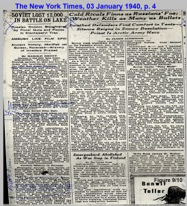 Article from The New York Times on 3rd of January 1940 about weather cold conditions