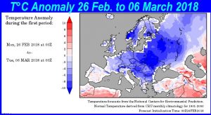 Celsius degrees anomaly from 26th of February to 6th March 2018