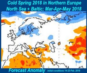 Cold Spring 2018 in Northern Europe and Forecast Anomaly