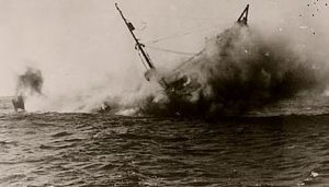 Ship explosion on ocean battle