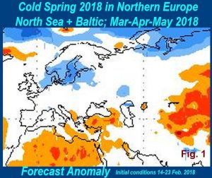 Cold Spring 2018 in Northern Europe from March, April and May of 2018