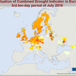 The situation of combined drought Indicator in Europe on the 3d ten-day period of July 2018