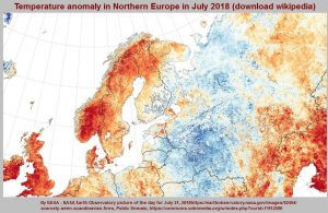Temperature anomaly in Northern Europe in July 2018