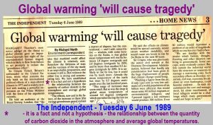 Global warming will cause tragedy from The Independent Newspaper on 6th of June 1989