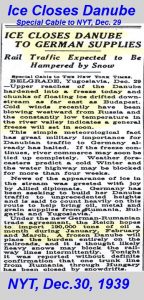 Ice Closes Danube, article from the New York Times in 30th of December, 1939