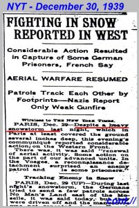 Fightinh in snow reported in west, article from the New York Times on 30th of December 1939