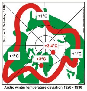 Arctic winter temperature deviation from 1920 to 1930