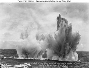 Depth charges exploding during World War 1